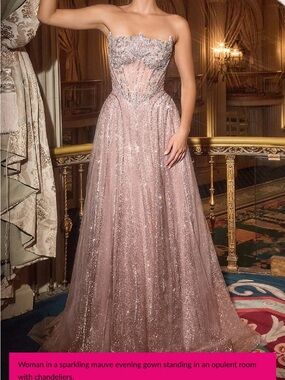 Elegant Strapless Sparkling Mauve Evening Gown